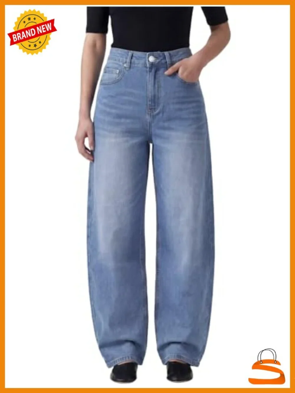 High Waisted Barrel Jeans Wide Leg Stretchy Baggy Denim Pants